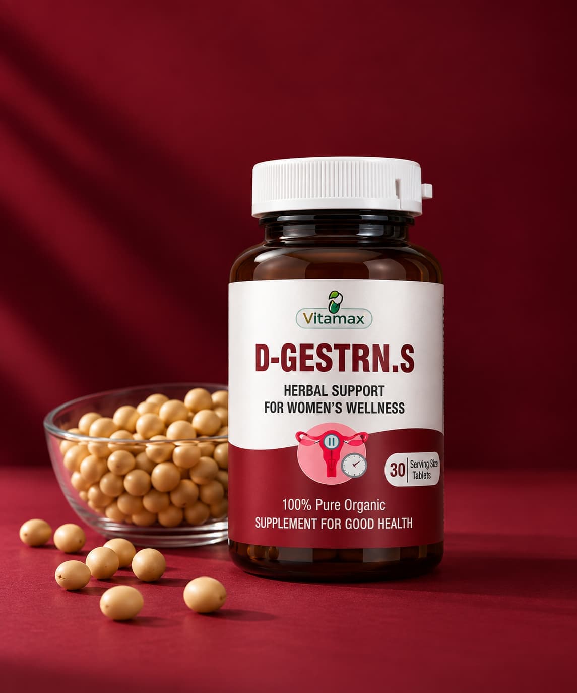 D-GESTRN.S women’s wellness supplement with soybeans, a natural source of soy isoflavones.