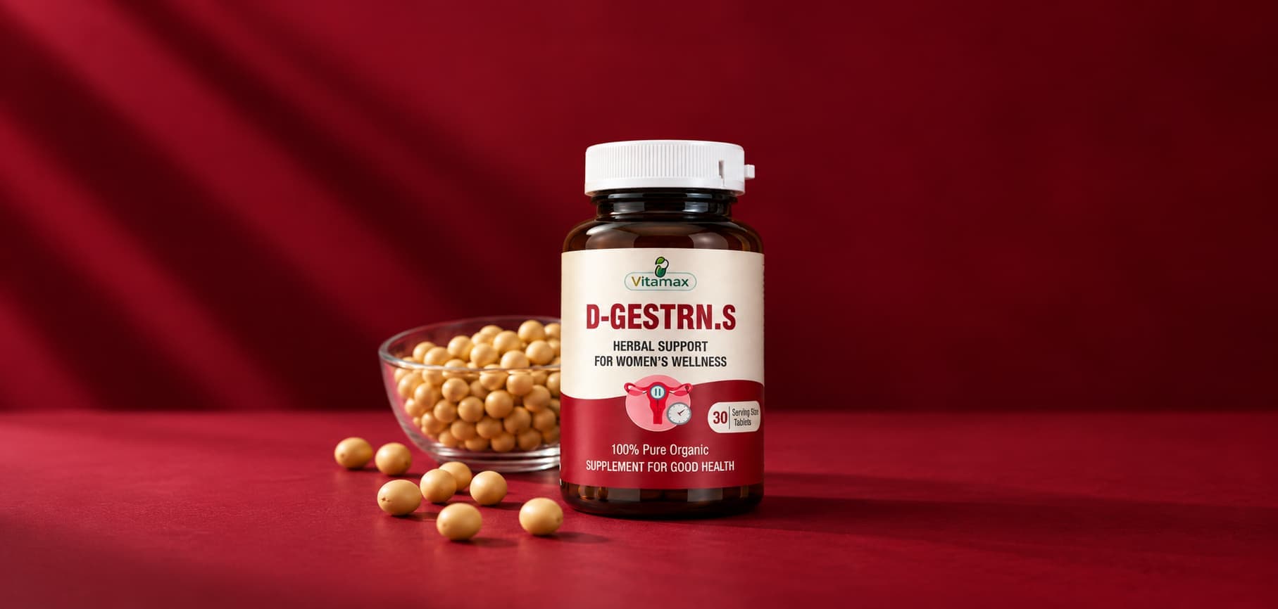 D-GESTRN.S women’s wellness supplement with soybeans, a natural source of soy isoflavones.
